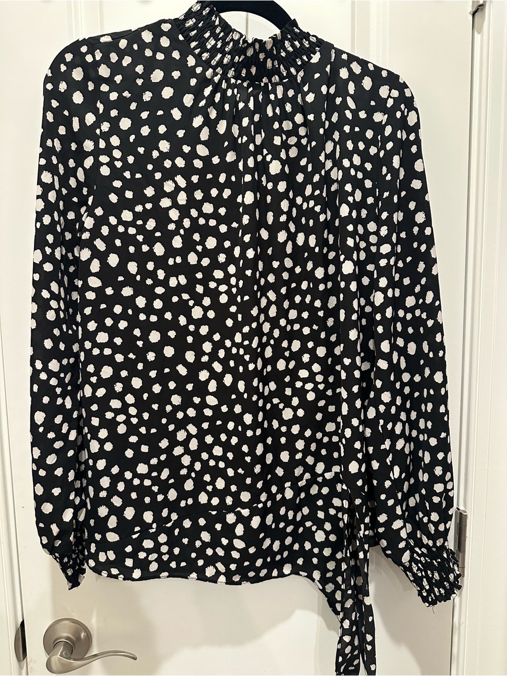 She + Sky Black and White Polka Dot Long Sleeve Blouse